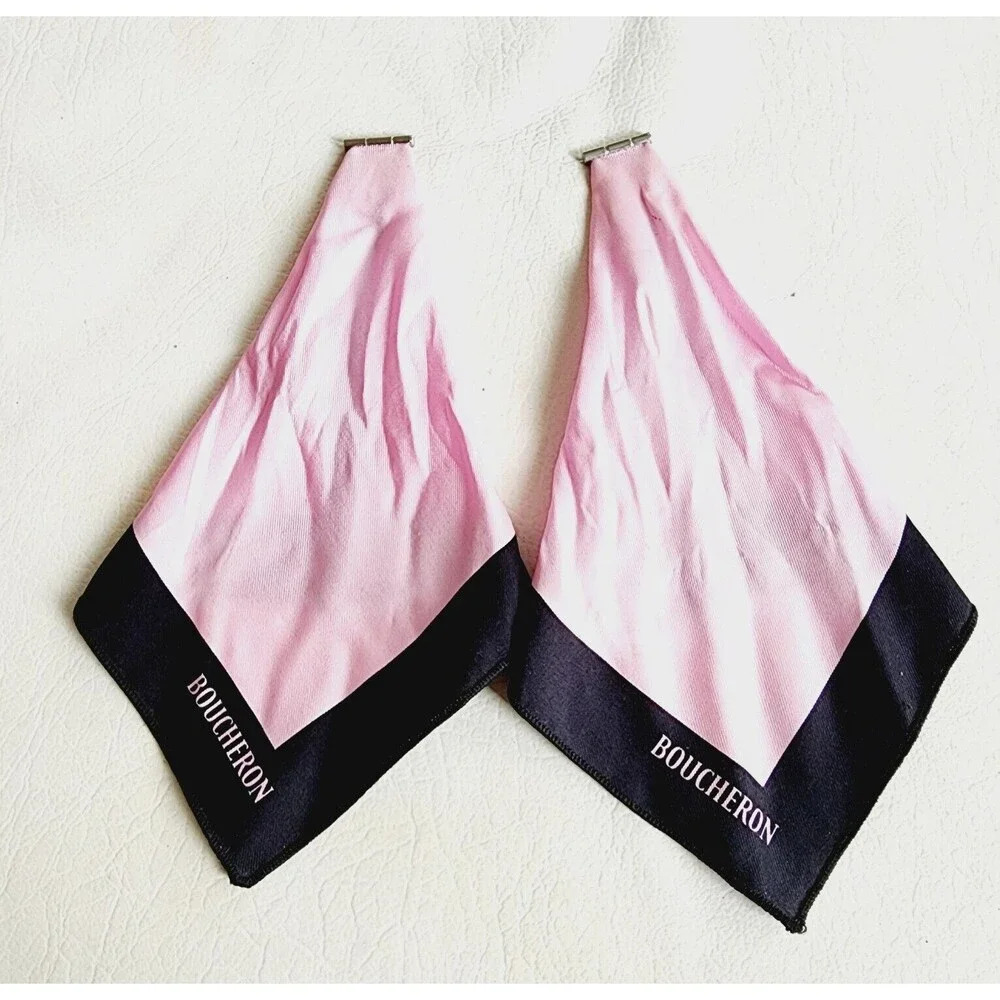 Boucheron Women's 100% Silk Pink/Black Watch Band Strap Made In France 9" - Picture 2 of 11